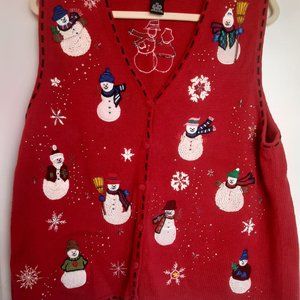 Red snowman "ugly Christmas sweater"